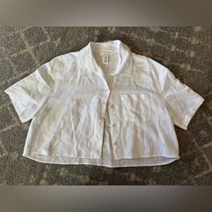 H and M Linen Blend Cropped Button Up